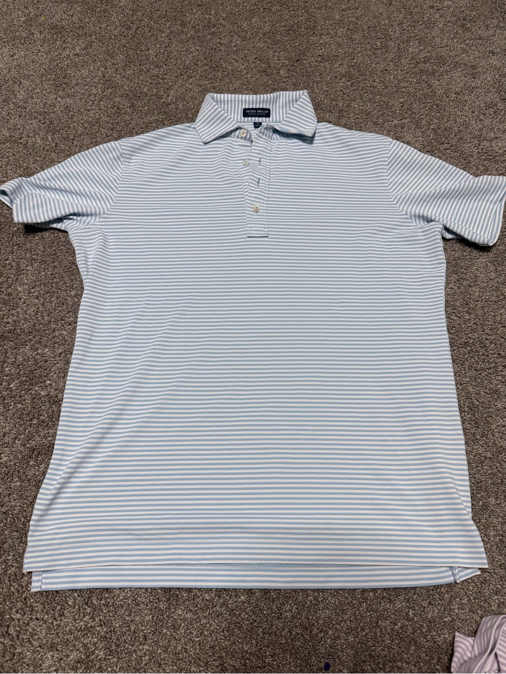 Peter Millar Light Blue and White Striped Polo